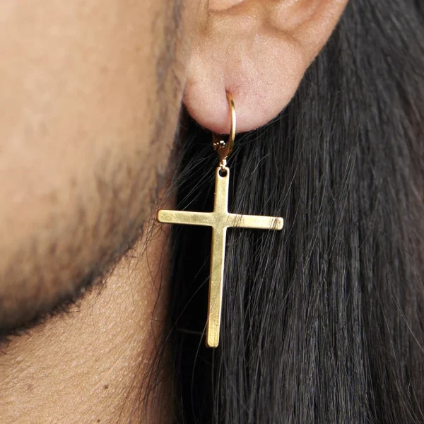 Fort Tempus Boucle D’oreille Avec Pendentif Croix Dorée 6