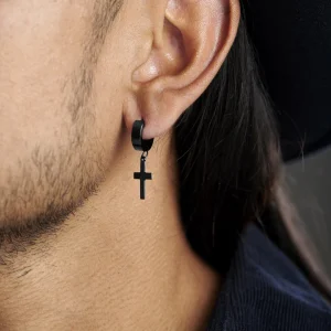 Lucleon Boucle D’oreille Avec Croix Noire 12