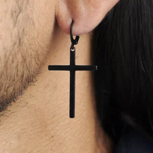 Fort Tempus Boucle D’oreille Avec Pendentif Croix Noire 15