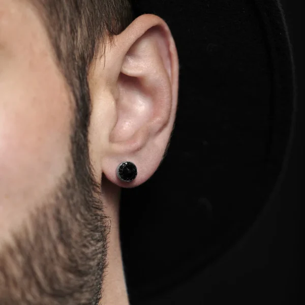 Fort Tempus Boucle D’oreille Stud à Zircone Noire 8mm 6