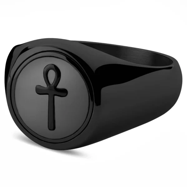 Lucleon Chevalière Ankh En Acier Noir 1