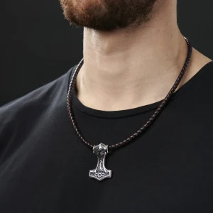 Fort Tempus Collier En Cuir Marron Et Pendentif Viking Double Face 12