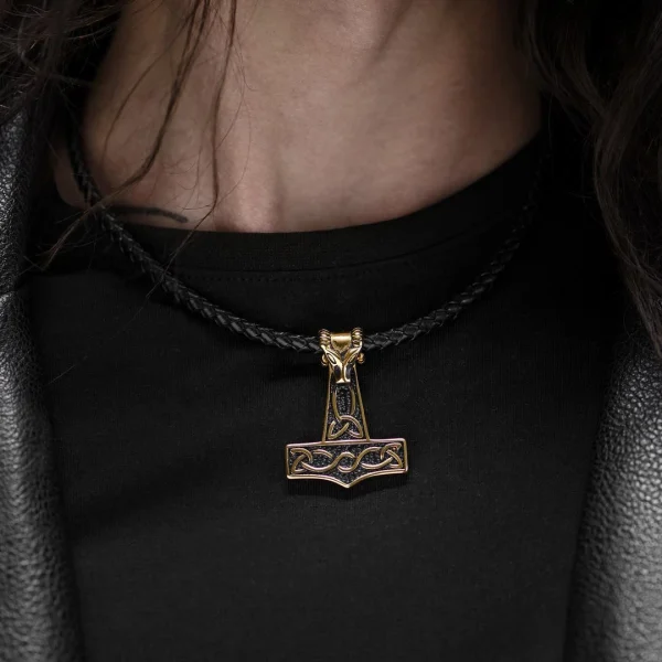 Fort Tempus Collier En Cuir Noir Et Pendentif Marteau De Thor Mjöllnir 4