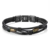 Lucleon Bracelet En Cordons De Cuir Noir Et En Acier Noir Et Or Icon 20