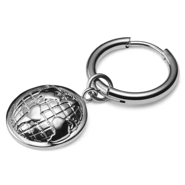 Lucleon Boucle D’oreille En Titane Argenté Avec Pendentif Globe Terrestre 1