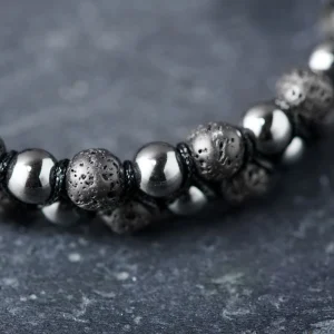 Arkai Bracelet Sanatio Double Rang En Hématite & Pierre De Lave 18