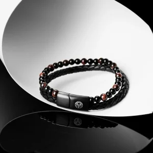 Lucleon Bracelet Icon En Cuir Et Perles œil De Tigre Rouge 18