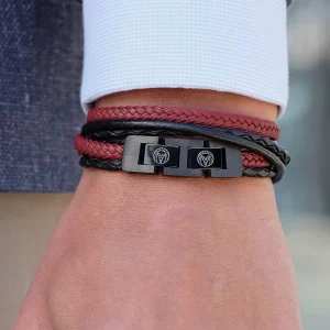 Lucleon Bracelet Roy En Cuir Noir Et Rouge 14