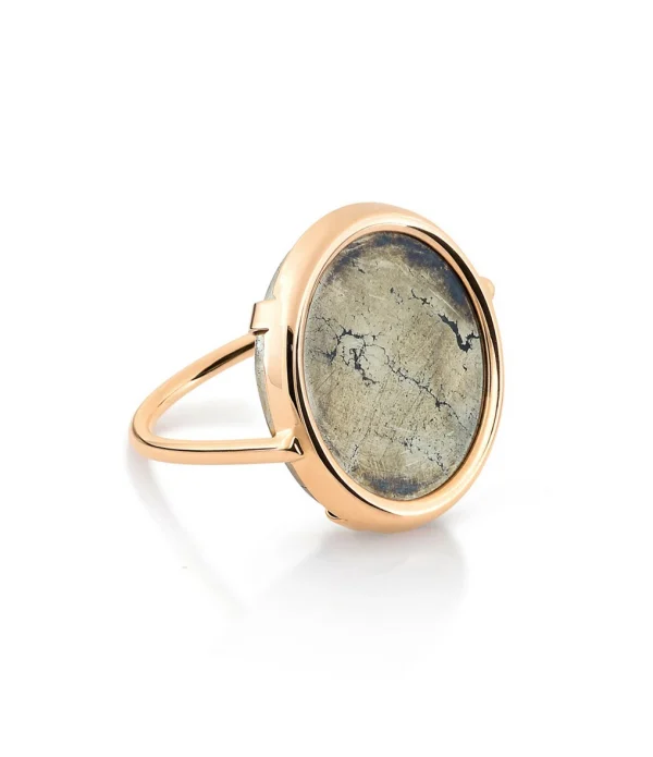 GINETTE NY Bague Disc Or Rose Pyrite 1