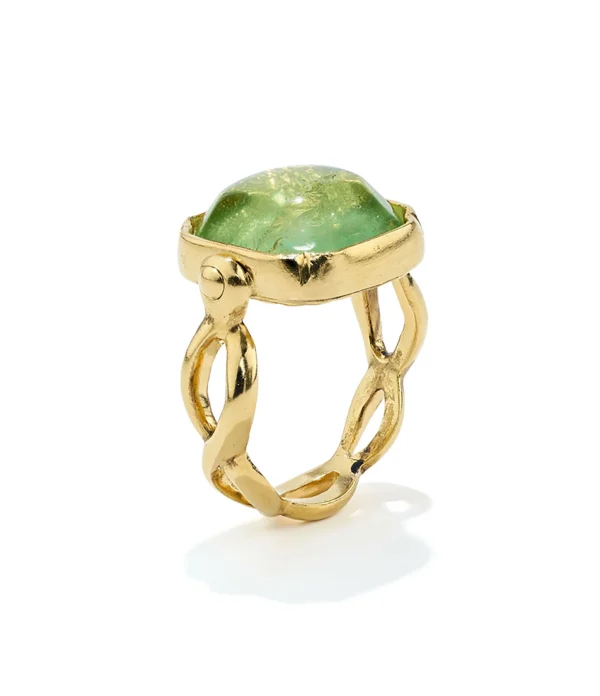 GOOSSENS PARIS Bague Cabochon Carré Cristal De Roche Vert Clair 1