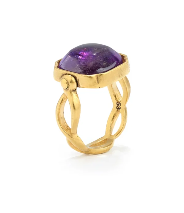 GOOSSENS PARIS Bague Cabochon Carré Cristal De Roche Violet Améthyste 1